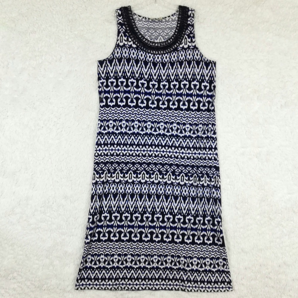 Jones New York Womens Dress Midi Sleeveless A Line Blue White Abstract Stripe XL